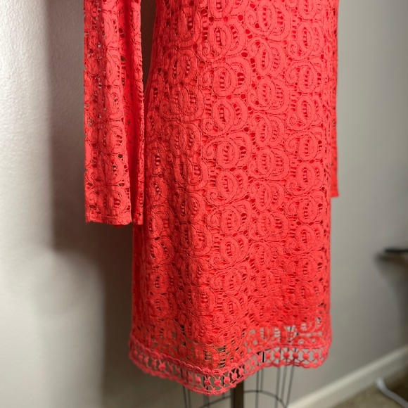 Laundry Shelli Segal Orange Long Sleeve Lace Dress Size 8 - Picture 5 of 7